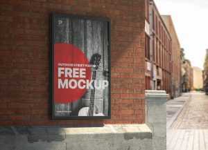 Free Outdoor Street Wall Framed Poster Mockup PSD