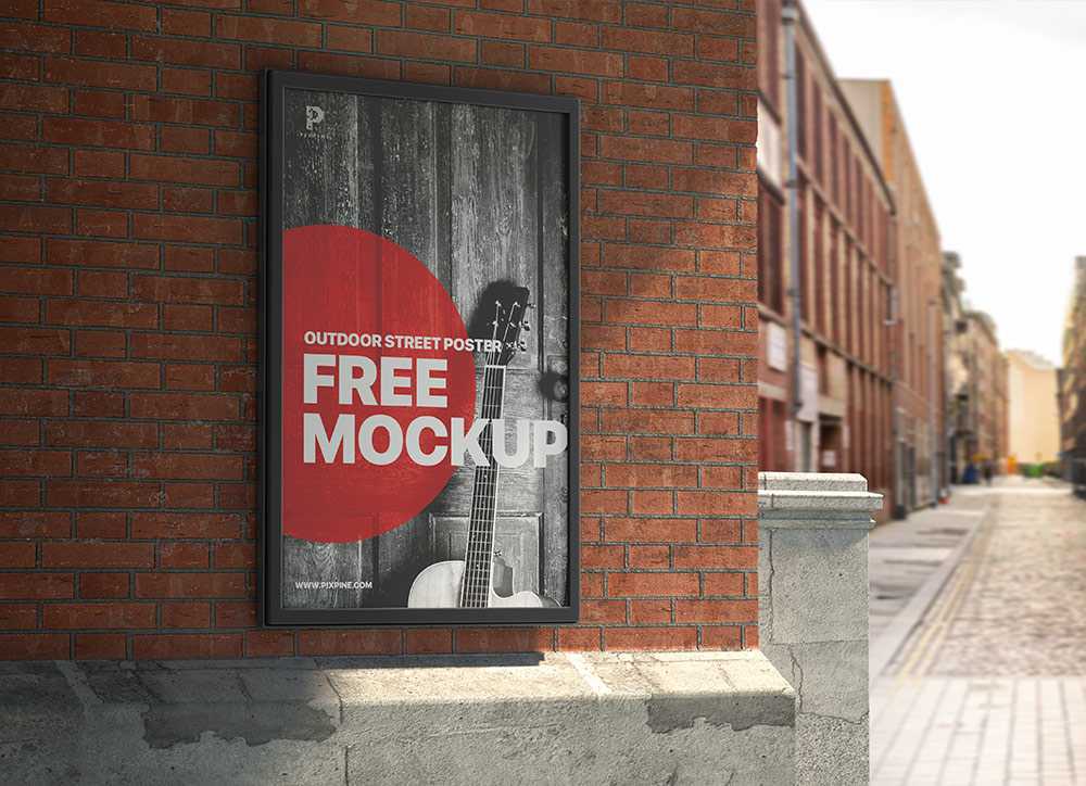 Free Outdoor Street Wall Framed Poster Mockup PSD