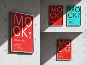 Free Outdoor Wall Framed Poster Mockups 3 PSD Set - Free PsFiles