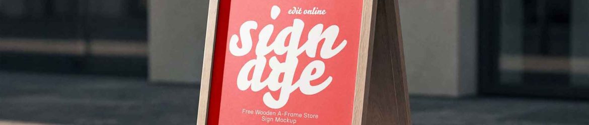 Free Outdoor Wooden A-Frame Store Sign Mockup – Realistic Sidewalk Shop Sign PSD Download