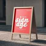 Free Outdoor Wooden A-Frame Store Sign Mockup – Realistic Sidewalk Shop Sign PSD Download