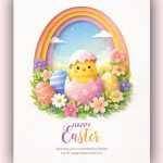 Free Paper Art Style Happy Easter Poster PSD Template – Cute Easter Wishes Status & Story Design