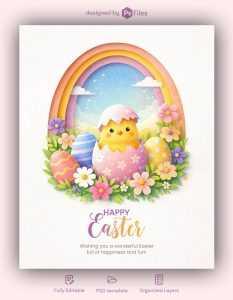 Free Paper Art Style Happy Easter Poster PSD Template – Cute Easter Wishes Status & Story Design