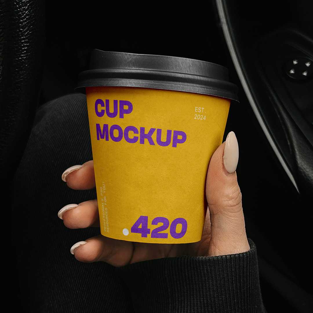 Free Paper Coffee Cup in the Car Mockup