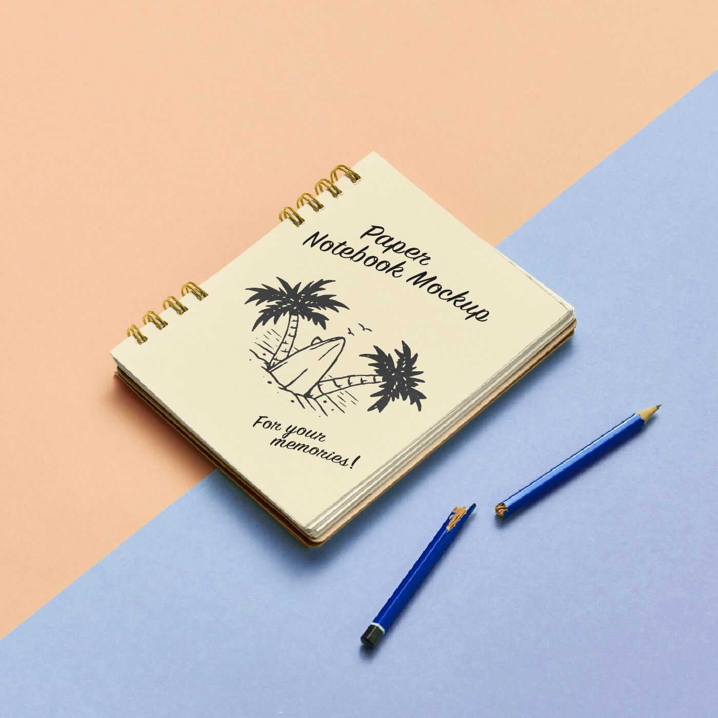 Free Paper Notebook Mockup PSD Lying on Floor