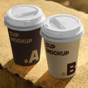 Free Paper Two Coffee Cups Mockup