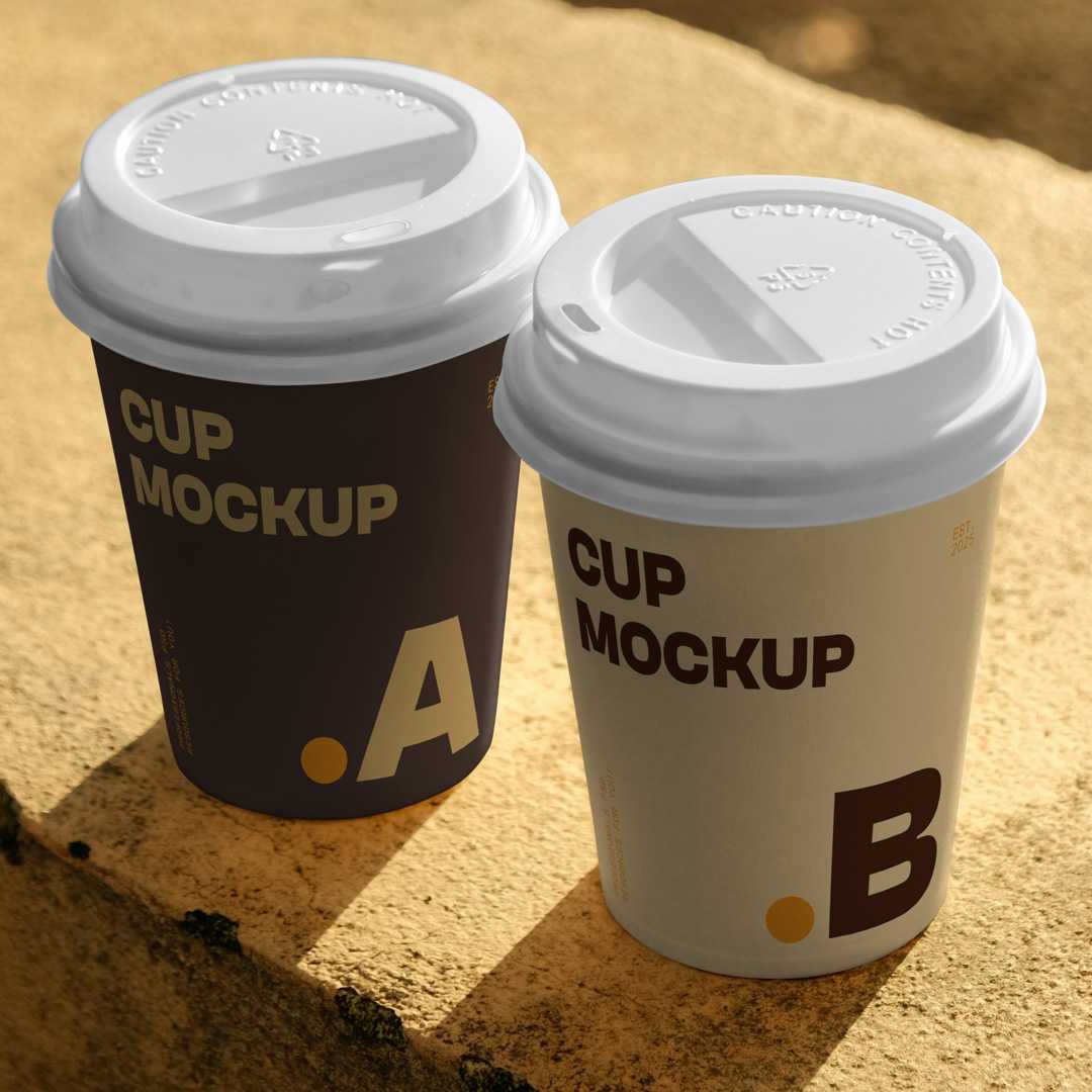 Free Paper Two Coffee Cups Mockup