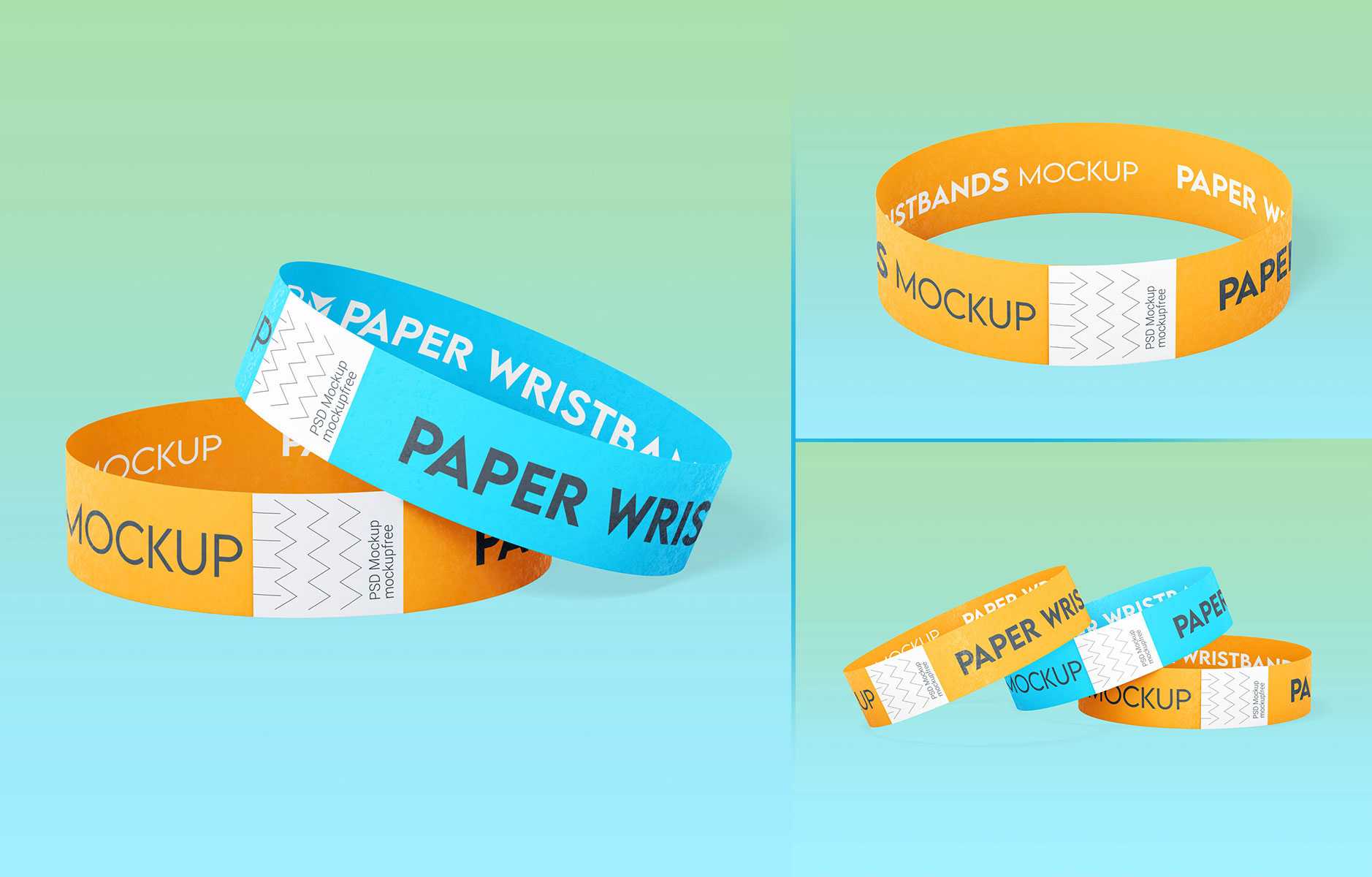Free Paper Wristband Mockups 3 PSD Set PSD