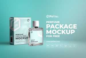 Free Perfume Bottle and Packaging Box Mockup PSD
