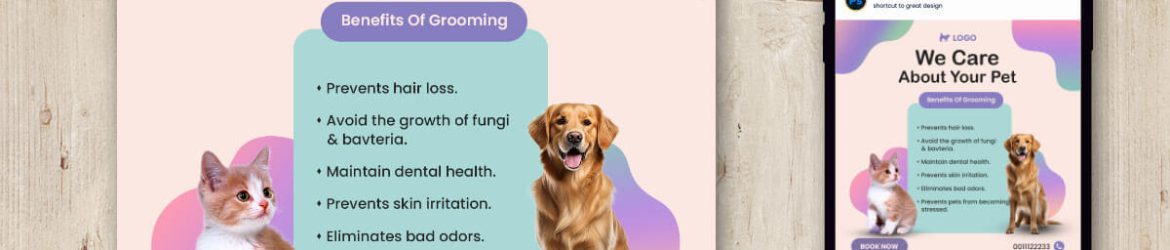 Free Pet Grooming Care Social Media Post Mockup PSD