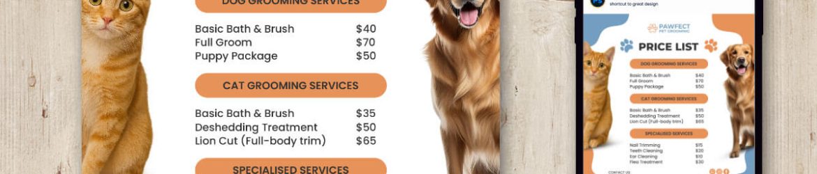 Free Pet Grooming Price List Social Media Post PSD Template