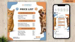 Free Pet Grooming Price List Social Media Post PSD Template