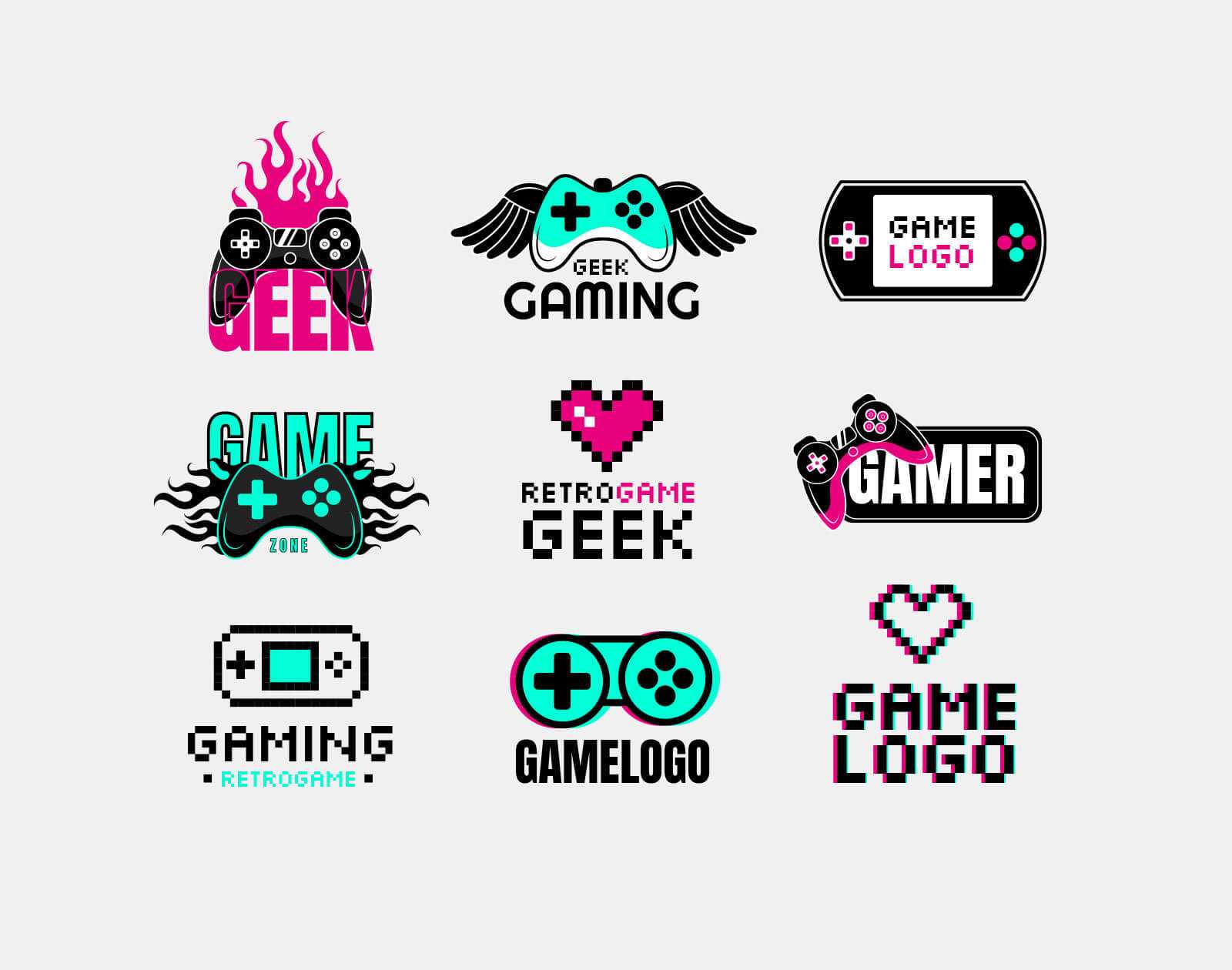 Free Pixel Arcade Gaming Logo Template PSD, Ai, PNG files