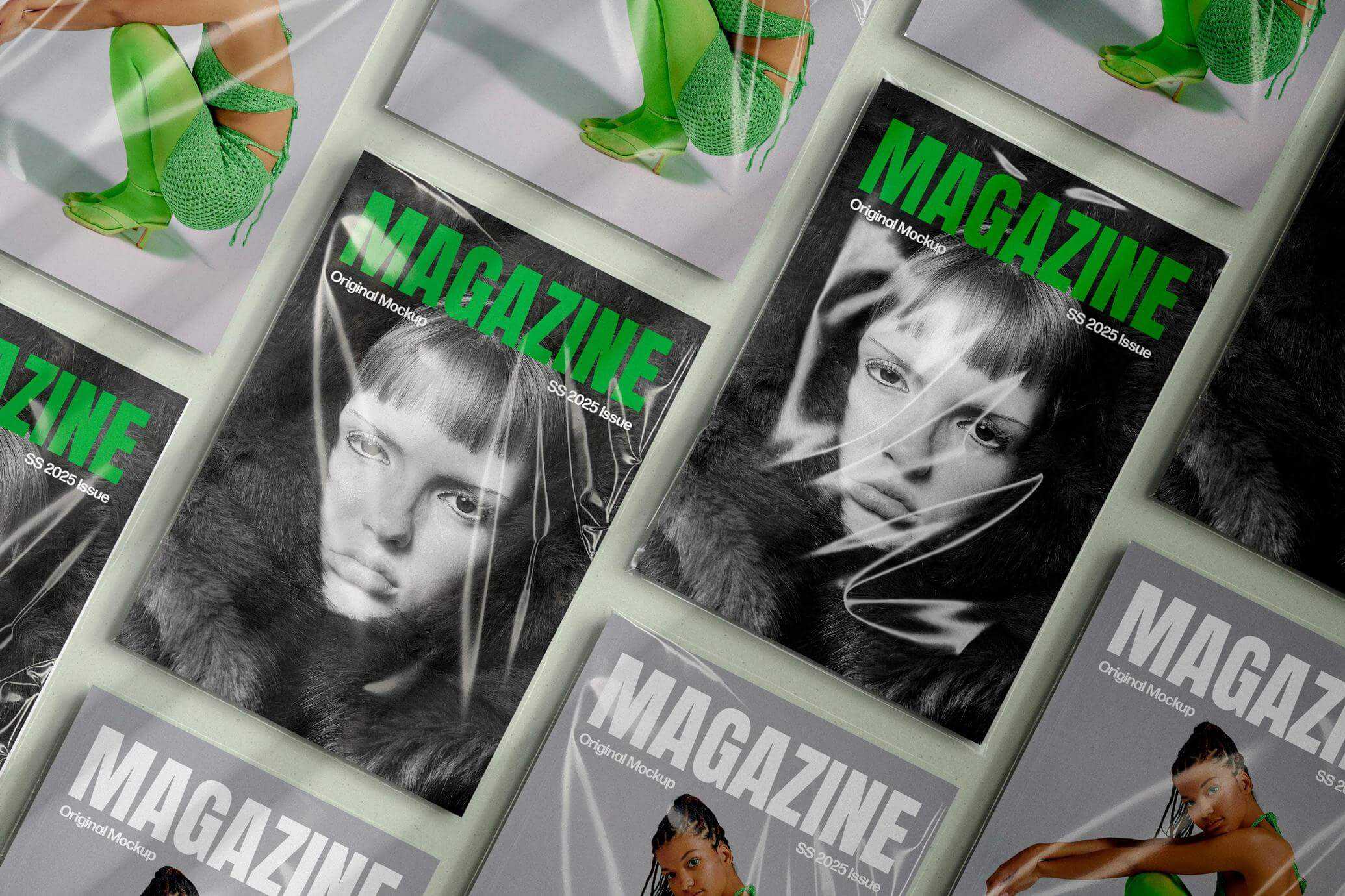 Free Plastic Sleeve A4 Magazines Mockup PSD