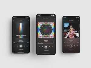 Free Podcast, Music Spotify Play Phone Mockup PSD