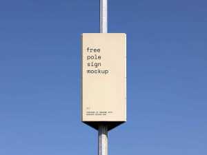 Free Pole Vertical Advertisement Sign Board Mockup PSD