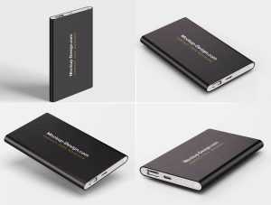 Free Portable Charger Power Bank Mockup PSD Set