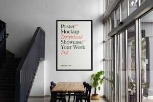 Free Poster in Living Room on Wall Mockup