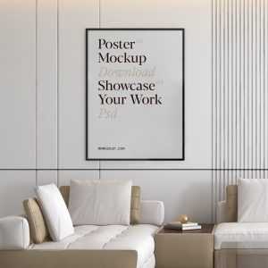 Free Poster in Livingroom Mockup