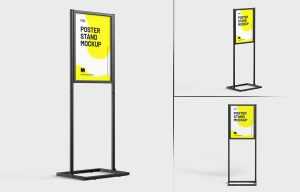 Free Poster Metal Frame Stand Sigboard Mockup PSD set
