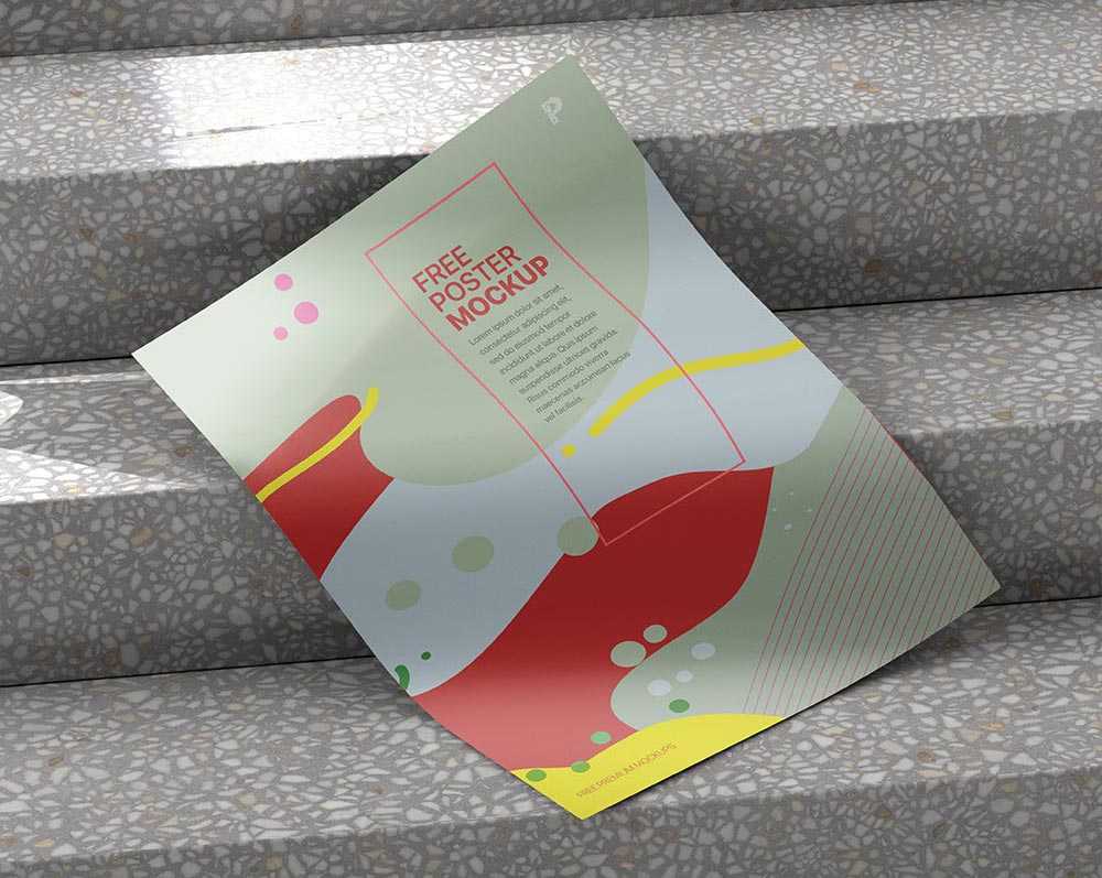 Free Poster Mockup PSD | Paper On Stair - Free PSD Mockups | PsFiles