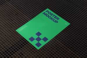 Free Poster on Metal Grid Mockup