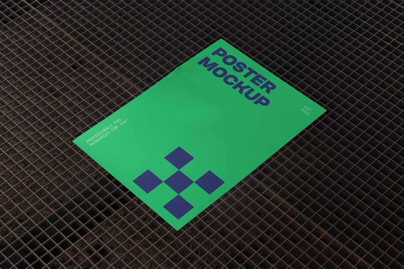 Free Poster on Metal Grid Mockup