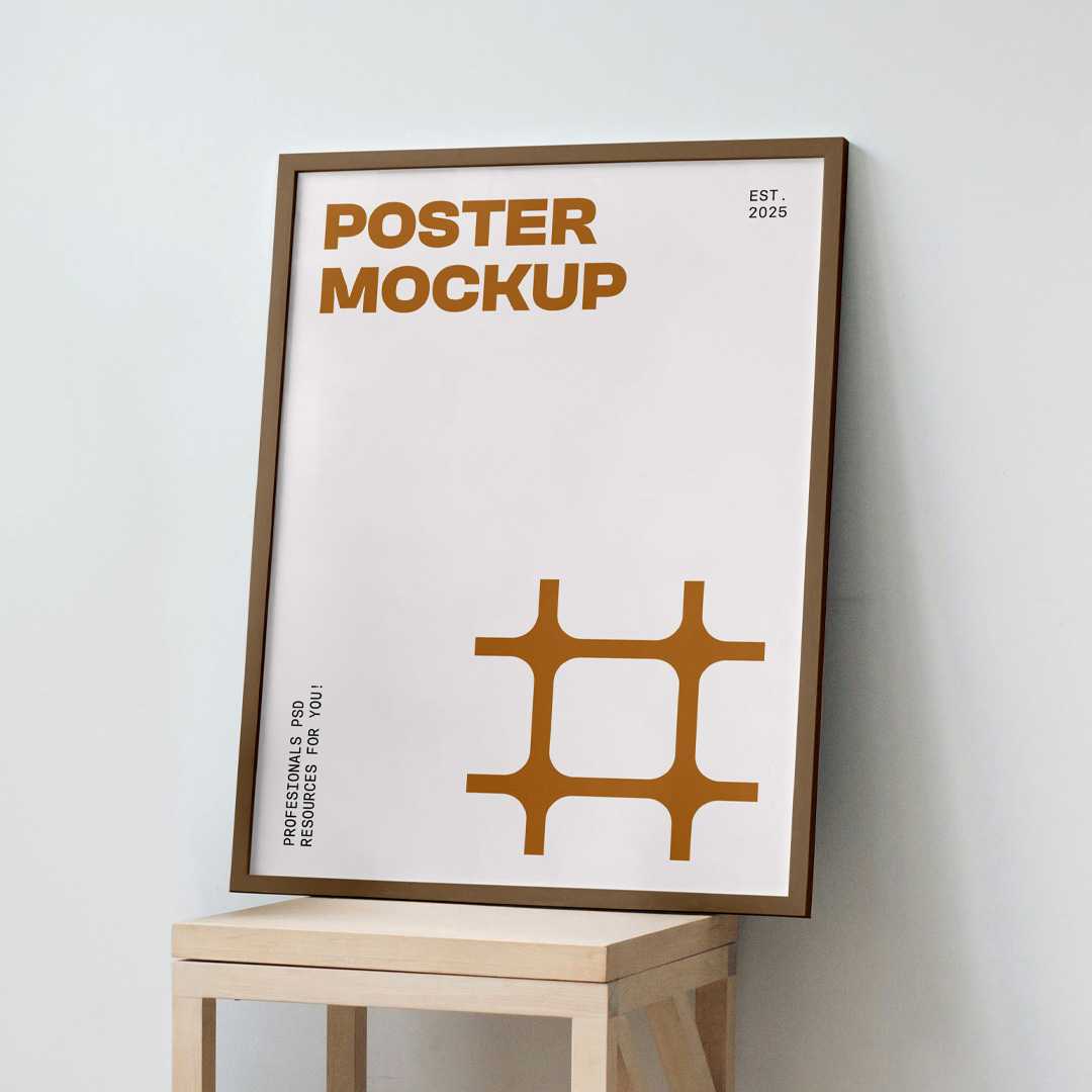 Free Poster on Wooden Stool Mockup