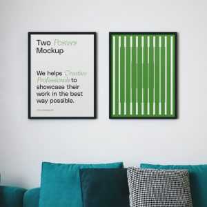 Free Posters in Livingroom Mockup