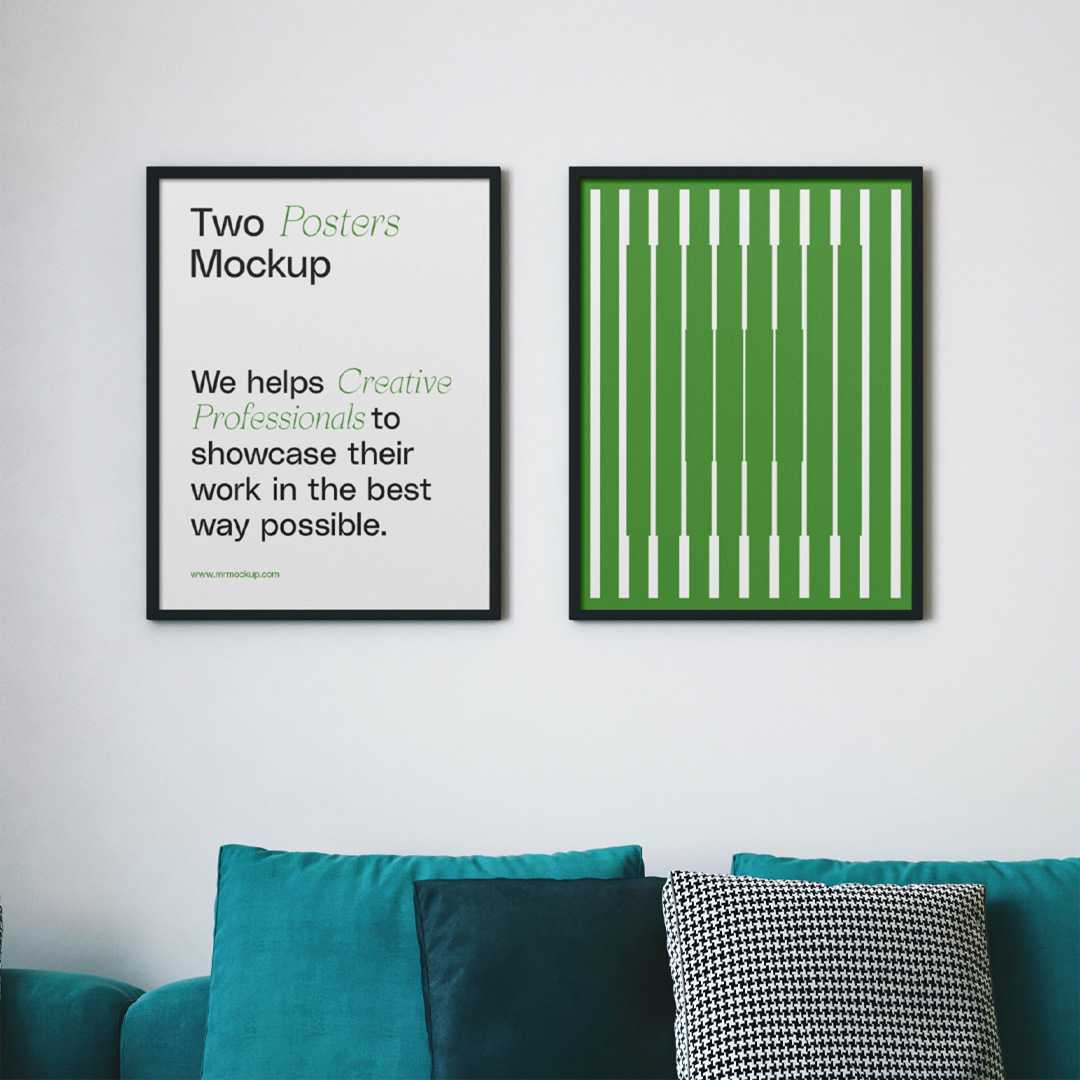 Free Posters in Livingroom Mockup