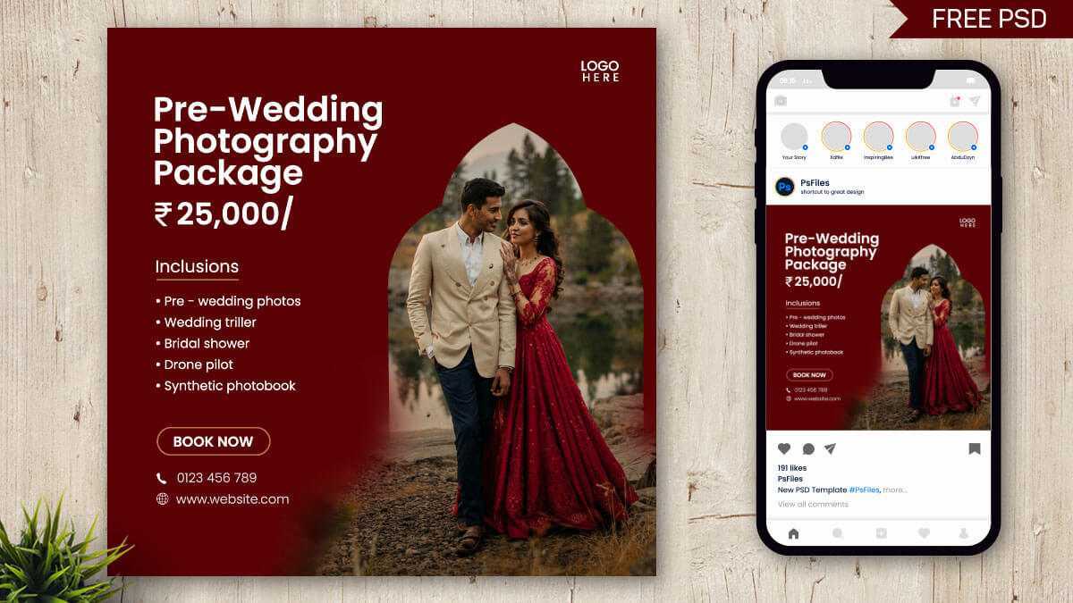 Free Pre-Wedding Photography Social Media Post PSD Template