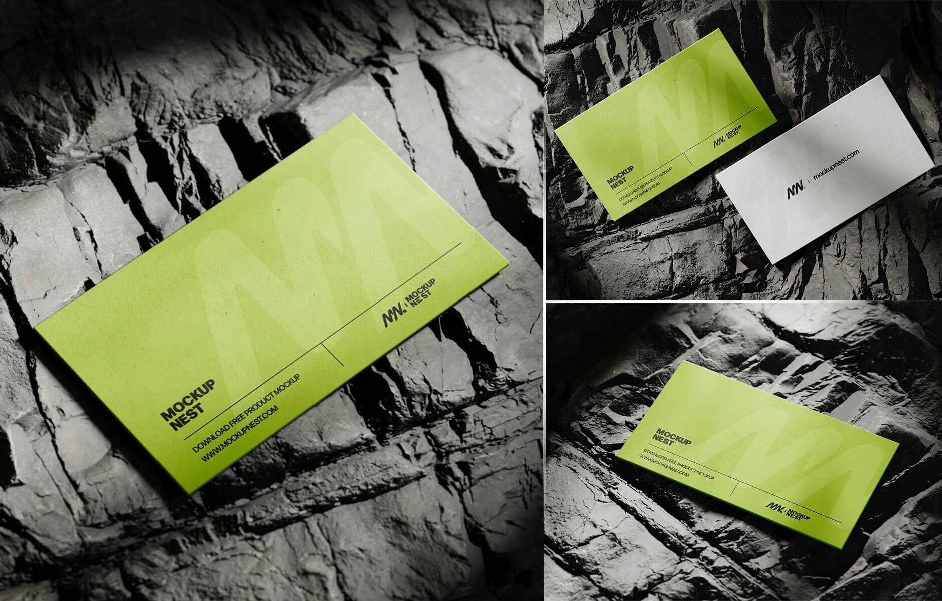 Free Premium Look Business Card Mockups on Rock PSD files
