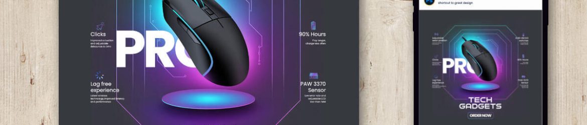 Free Pro Gaming Mouse Tech Gadgets Instagram Post Banner PSD
