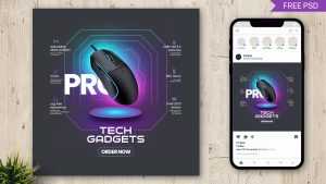 Free Pro Gaming Mouse Tech Gadgets Instagram Post Banner PSD