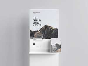 Free Product Display Stand Mockups set with Ad Poster