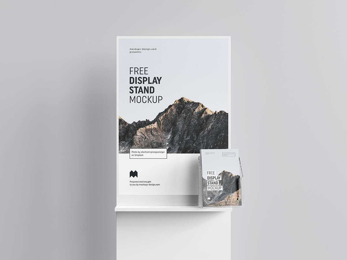 Free Product Display Stand Mockups set with Ad Poster