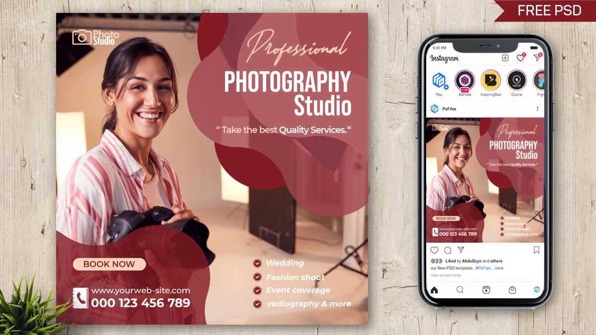 Free Professional Photography Studio Social Media Post Template PSD