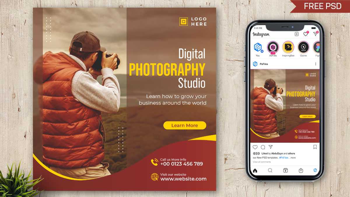 Free Professional Studio Photography Social Media Post Template PSD 02