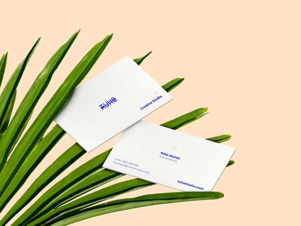 Free PSD Business Cards with Palm Leaves Mockup
