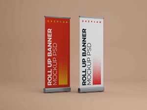 Free PSD Free 3 Roll-up Banner Mockup Set PSD
