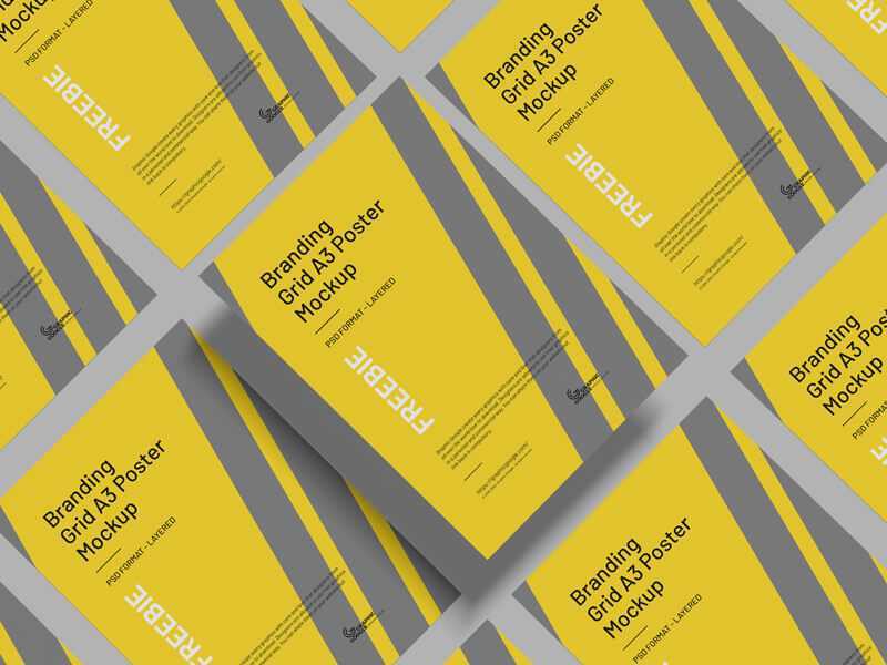 Free PSD Free Grid A3 Paper Flyer / Poster Mockup PSD