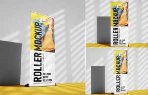 Free PSD Free Tall Roller Banner Mockup PSD set
