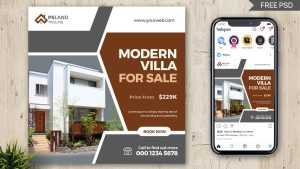 Free Real Estate Villa for Sale Social Media Post Design PSD Template