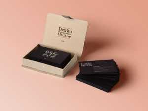 Free Realistic Stacked Business Card with Card Box Mockup - Free Photoshop Files