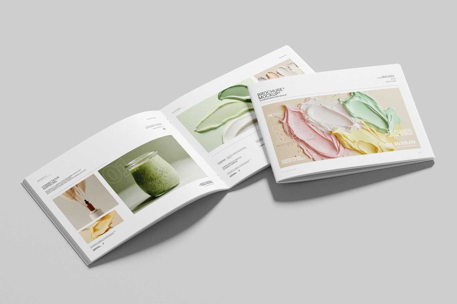 Free Realistic US Letter Landscape Brochure Mockup in Angled View