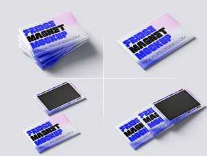 Free Rectangle Fridge Magnet Mockup PSD set