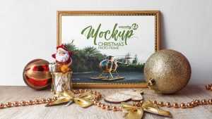 Free Rectangle Photo Frame Christmas Scene Mockup PSD