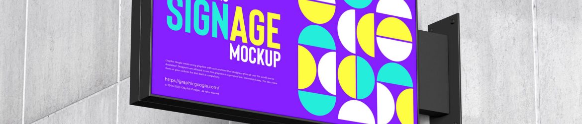 Free Rectangle Wall mounted Advertising Box Signage Mockup PSD