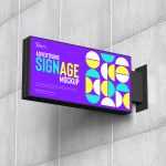 Free Rectangle Wall mounted Advertising Box Signage Mockup PSD