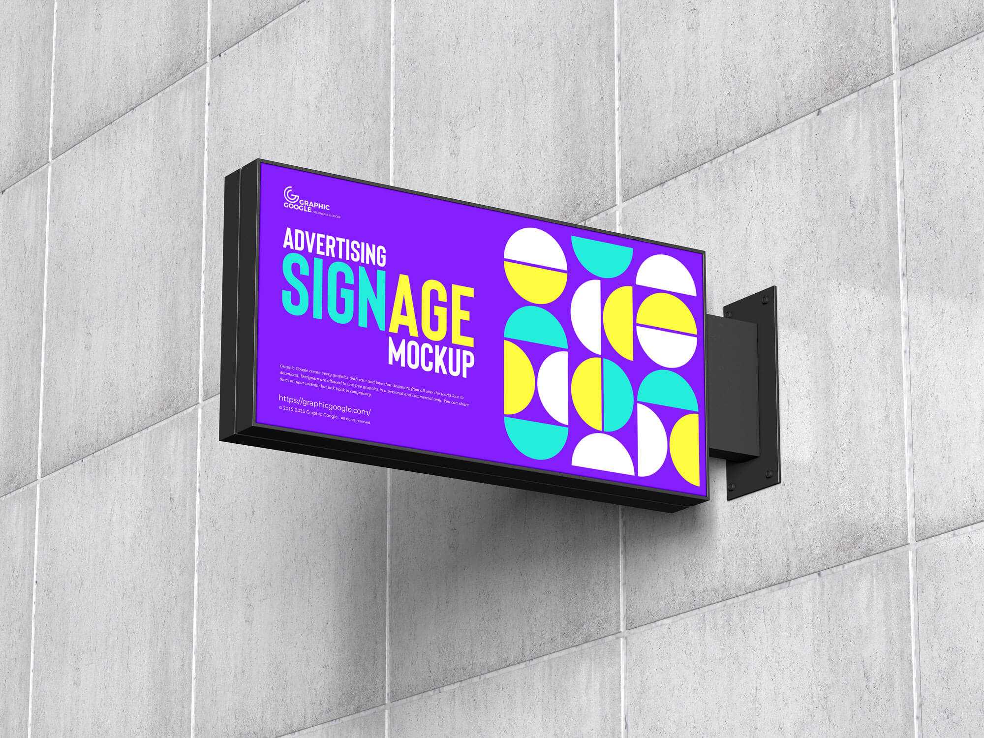 Free Rectangle Wall mounted Advertising Box Signage Mockup PSD